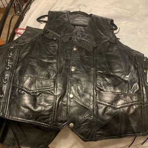 Men’s Buffalo Leather Bikers Vest & Chaps Navarre Leather Co/ 4X